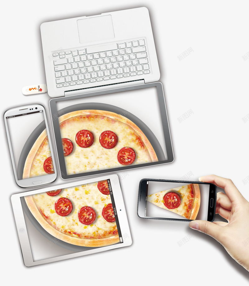 手机笔记本平板披萨创意画面png免抠素材_新图网 https://ixintu.com 上网卡 免费下载 免费图片 匹萨 手机 披萨 笔记本
