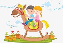 小孩骑木骆驼素材