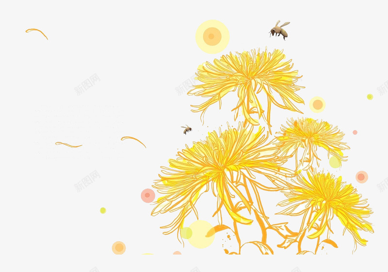 手绘花朵png免抠素材_新图网 https://ixintu.com 中国设计网 可爱 蒲公英 蜜蜂 零落 黄色