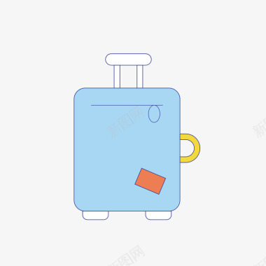 蓝色手绘圆角行李箱元素矢量图图标图标