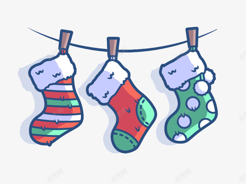 可爱圣诞小袜子插画psd免抠素材_新图网 https://ixintu.com 圣诞 挂着 红绿 袜子