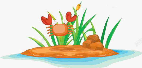 卡通河边的螃蟹png免抠素材_新图网 https://ixintu.com 卡通 河边的 花朵 草 螃蟹