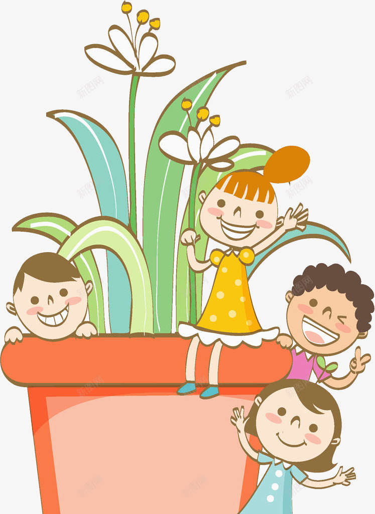 花盆上的孩子png免抠素材_新图网 https://ixintu.com 儿童 可爱的 玩耍的 花盆 调皮的 高兴地