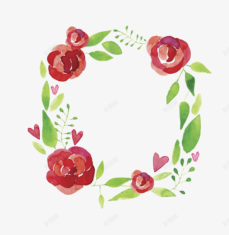 红色玫瑰唯美边框png免抠素材_新图网 https://ixintu.com 卡通 唯美 手绘 爱心 玫瑰 红色 绿叶 边框