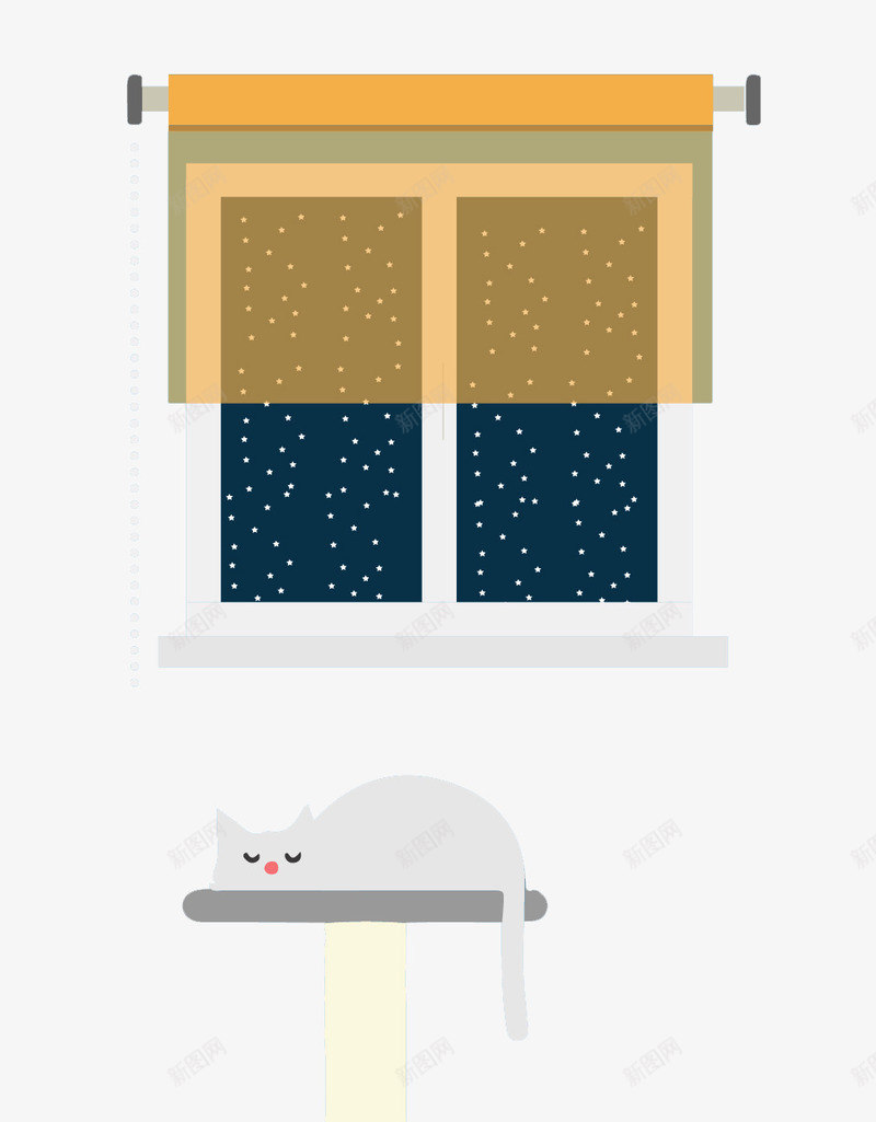 清新手绘窗户png免抠素材_新图网 https://ixintu.com 室内设计 扁平 猫 窗帘 窗户