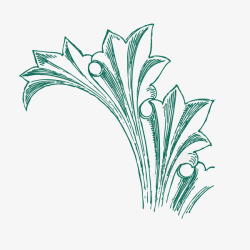 手绘绿色素描古典花纹素材