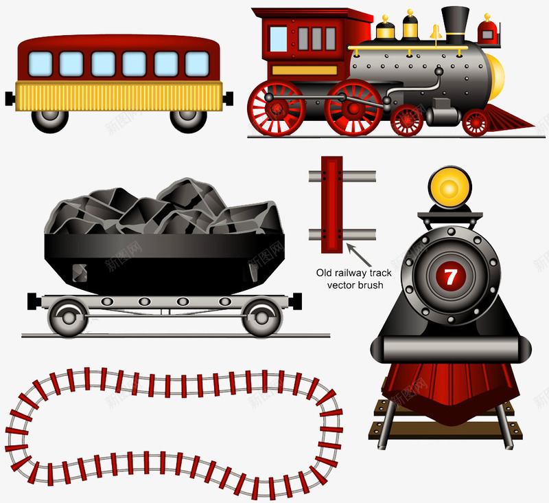卡通手绘火车头与铁轨png免抠素材_新图网 https://ixintu.com Q版小火车 交通工具 卡通手绘 火车头与铁轨