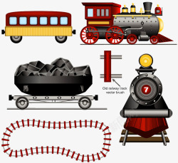 卡通手绘火车头与铁轨素材