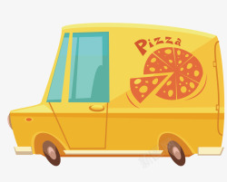 披萨餐车卡通黄色披萨送餐车矢量图高清图片