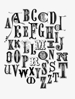 黑白立体线条优雅英文字母艺术字素材