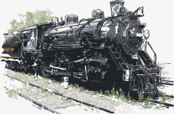 古典火车手绘蒸汽式老火车插图高清图片