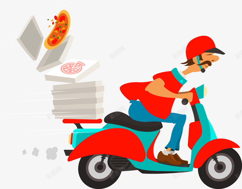 送披萨的哥们矢量图ai免抠素材_新图网 https://ixintu.com 电动车 送披萨 送货 骑电动车 矢量图