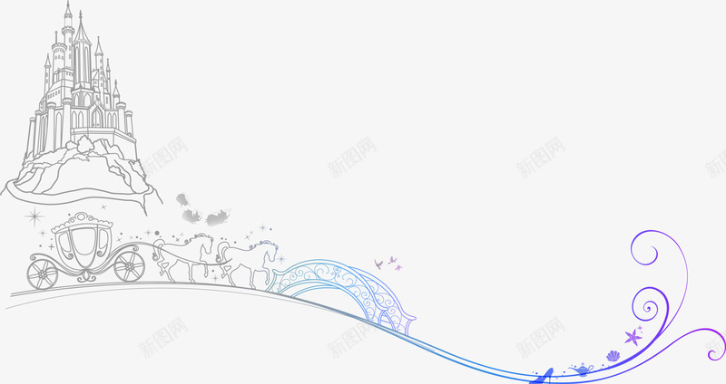 公主马车城堡手绘png免抠素材_新图网 https://ixintu.com 公主马车 城堡 手绘 线条