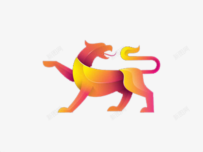 玫红黄色渐变动物凶猛回头图案图标png_新图网 https://ixintu.com logo设计 创意 大气