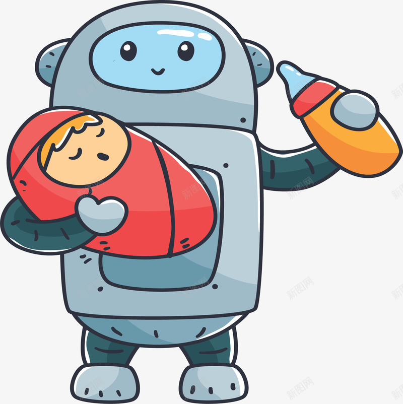 在家带孩子的机器人矢量图ai免抠素材_新图网 https://ixintu.com 人工智能 奶孩子 带孩子 机器人 灰色机器人 矢量png 矢量图