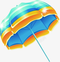 卡通蓝色遮阳伞风光素材