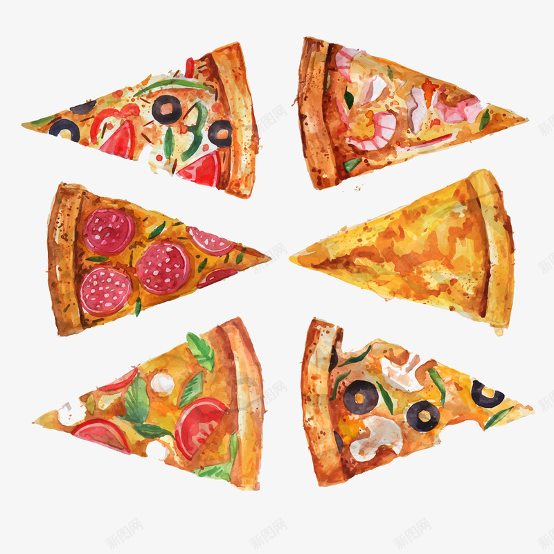6款水彩切片披萨png免抠素材_新图网 https://ixintu.com pizza 切片 比萨 水彩 美食