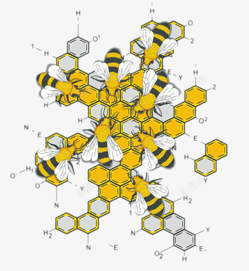 蜜蜂与化学方程式psd免抠素材_新图网 https://ixintu.com 创意设计 化学方程式 卡通手绘 密封