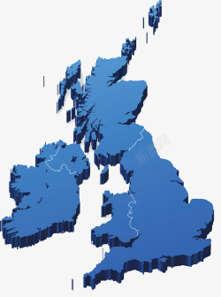 蓝色立体英国地图素材