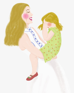 手绘人物插图可爱母女插画素材