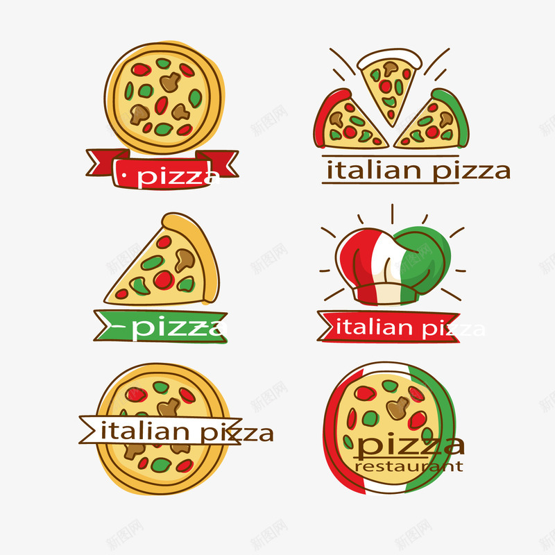 手绘披萨标签png免抠素材_新图网 https://ixintu.com 彩色 手绘 披萨 标志 标签 装饰 食物