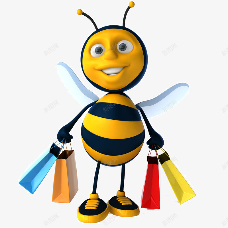 购物蜜蜂png免抠素材_新图网 https://ixintu.com 3D 卡通 疯狂购物 立体 蜜蜂 购物袋
