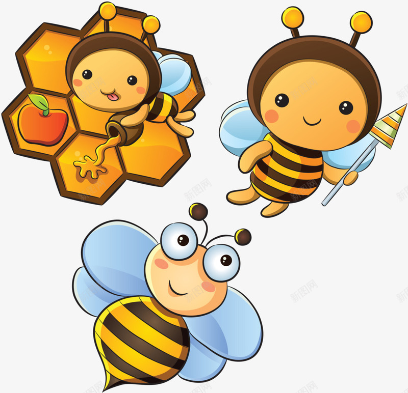 卡通蜜蜂和蜂浆png免抠素材_新图网 https://ixintu.com 卡通 蜜蜂 蜜蜂卡通 黄色