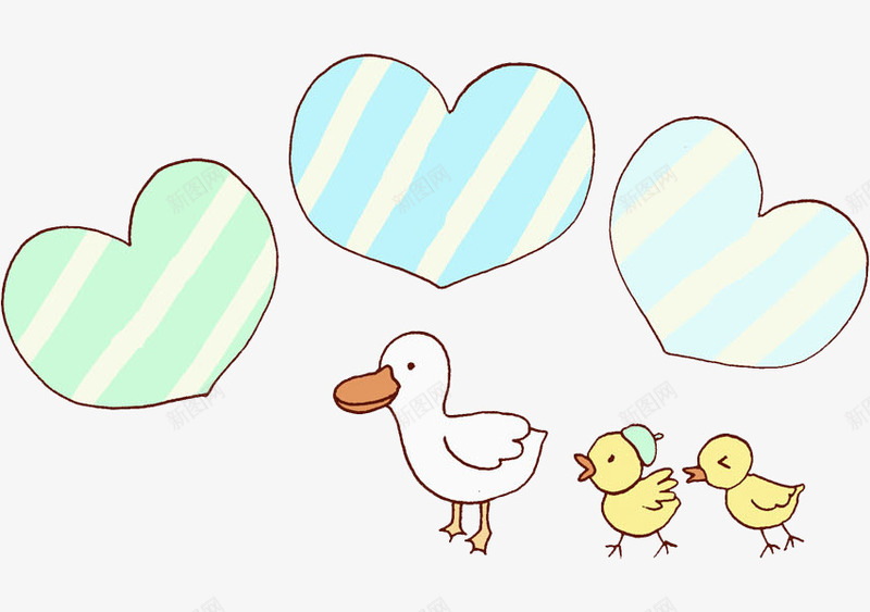 排队的鸭子png免抠素材_新图网 https://ixintu.com 卡通 可爱的 对话框 小鸭子 排队的 插图 爱心 爱心贴图