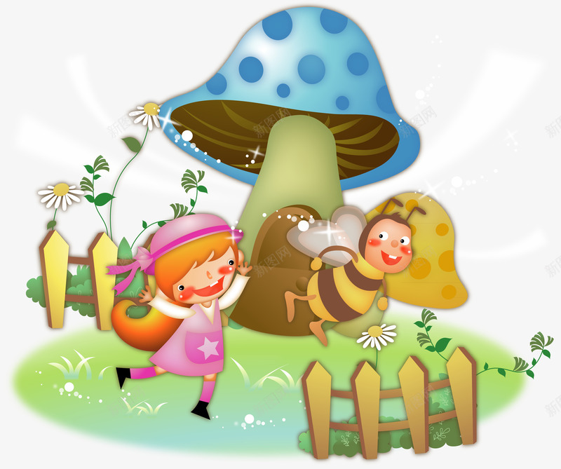 蘑菇房和小蜜蜂png免抠素材_新图网 https://ixintu.com 卡通 小蜜蜂 童年 蘑菇房 黄色