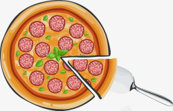 手绘圆形披萨铲子图案素材