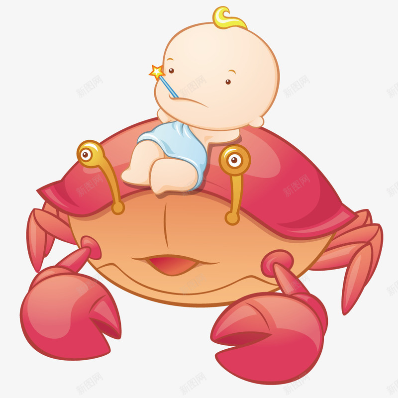 婴儿与螃蟹矢量图ai免抠素材_新图网 https://ixintu.com 儿童 创意 手绘 插画 矢量图