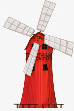 红色木屋风车木屋高清图片