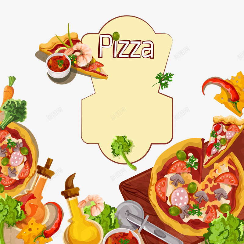 手绘披萨png免抠素材_新图网 https://ixintu.com 卡通披萨 快餐 披萨 美味披萨 美食 膳食 食物