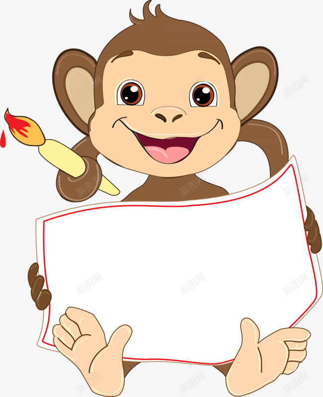 动物猴子png免抠素材_新图网 https://ixintu.com 动物 卡通 毛笔 猴子