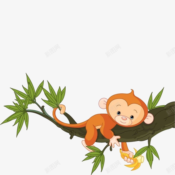 卡通树枝上的猴子png免抠素材_新图网 https://ixintu.com 卡通 树叶 树枝上 的猴子