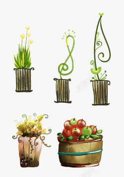 木桶花盆手绘花盆高清图片