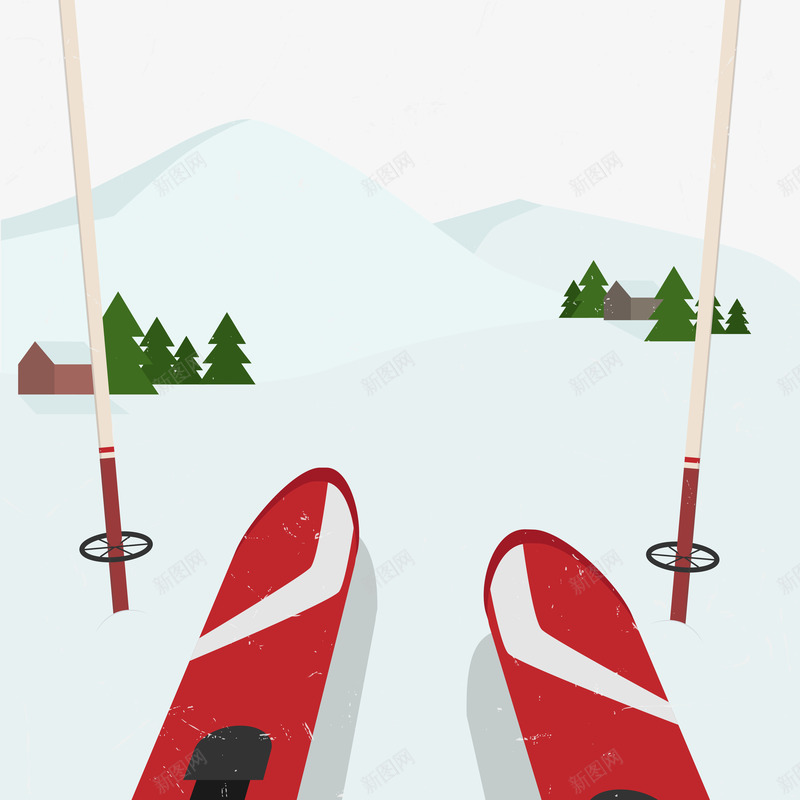 滑雪运动矢量图ai免抠素材_新图网 https://ixintu.com 玩雪 白色 红色 雪山 雪橇 矢量图