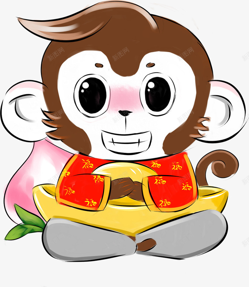 卡通手绘中式猴子png免抠素材_新图网 https://ixintu.com 中式 卡通 猴子