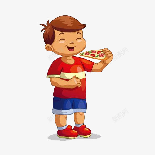 可爱吃披萨卡通男孩png免抠素材_新图网 https://ixintu.com PNG 卡通男孩 可爱 披萨 美味