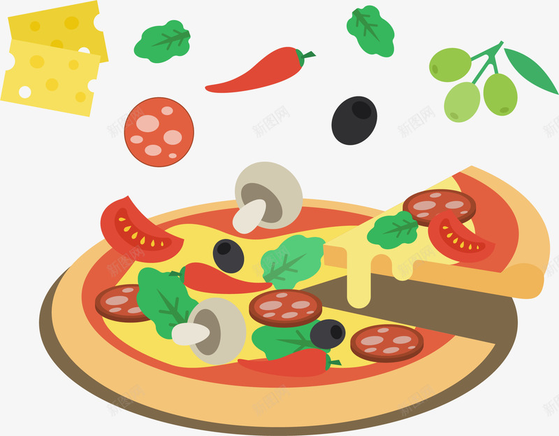 手绘切开的披萨png免抠素材_新图网 https://ixintu.com 卡通 手绘 披萨 食物