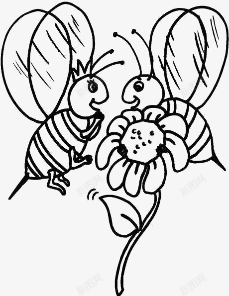 两只小蜜蜂图标png_新图网 https://ixintu.com 手绘 简笔 花朵 蜜蜂 黄色