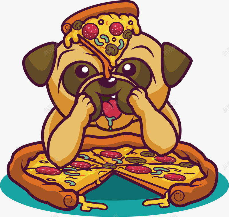 吃披萨的小狗矢量图eps免抠素材_新图网 https://ixintu.com 小狗吃披萨 矢量素材 美味披萨 芝士披萨 矢量图