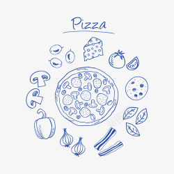 手绘披萨和蔬菜素材
