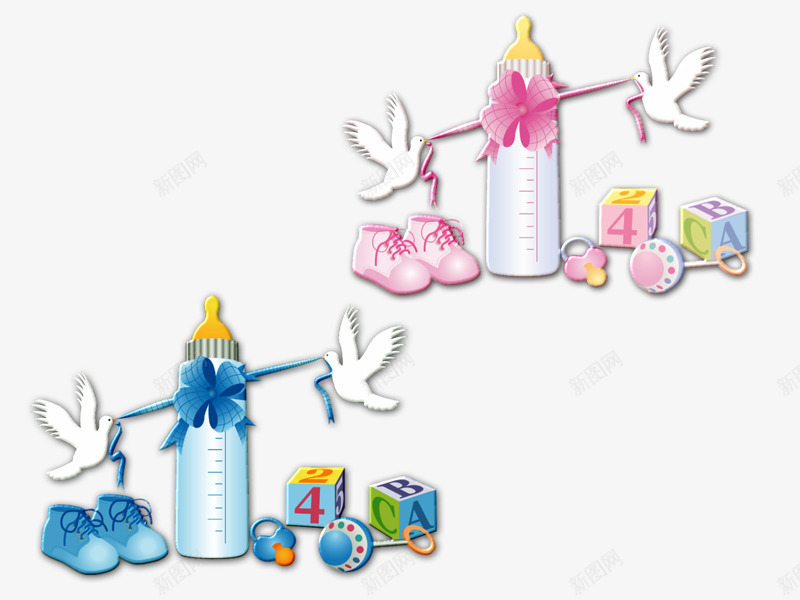 孩子奶瓶png免抠素材_新图网 https://ixintu.com 卡通 奶瓶 手绘 粉色 蓝色