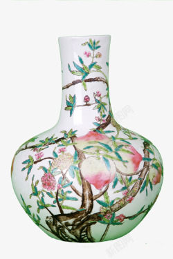 复古风花瓶缠枝花纹古董瓷瓶高清图片