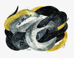 黄灰手绘纠缠的蛇高清图片