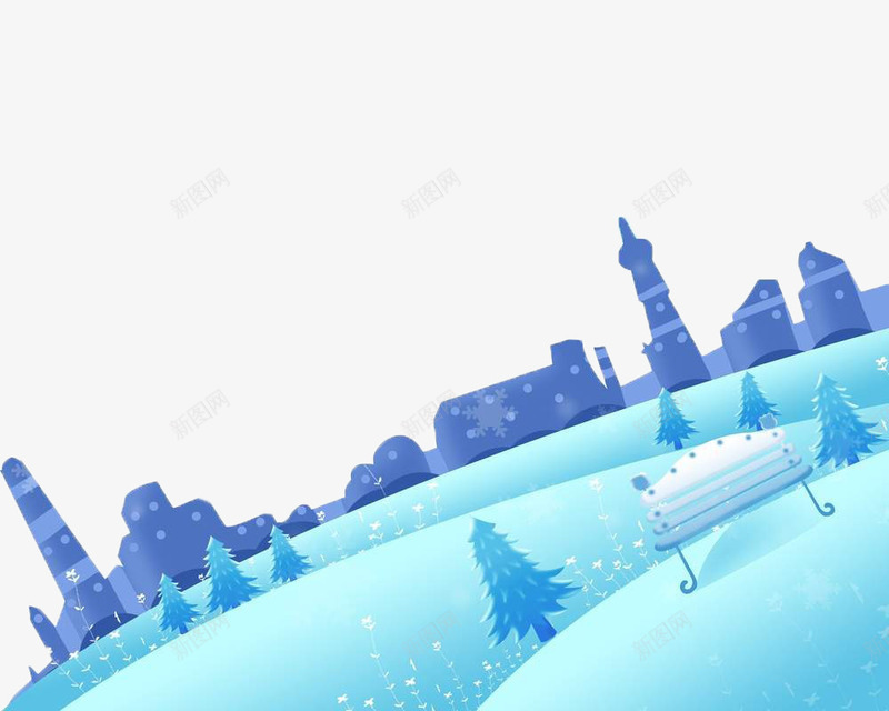 卡通手绘城市雪景psd免抠素材_新图网 https://ixintu.com 卡通 城市 手绘 雪景 高楼