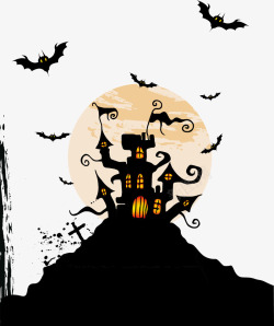 诡异城堡黑色蝙蝠城堡矢量图高清图片