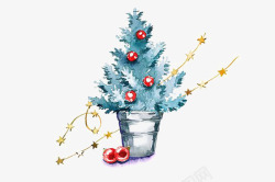 小铁盆水彩圣诞树高清图片