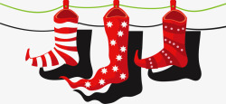 红色圣诞节飘带红色卡通圣诞袜高清图片